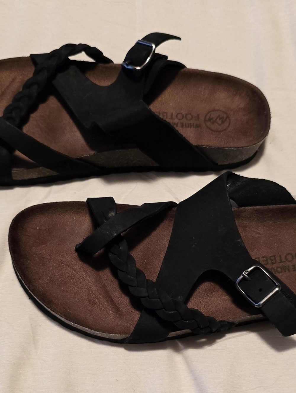 White Mountain Hazy Leather Braided Strap Slide Sandals Black - US W 8 NWOT